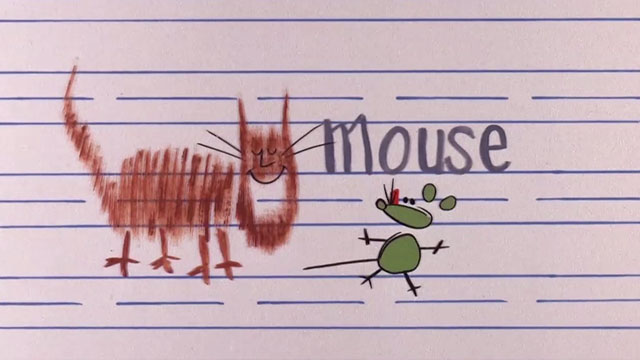 The Man Called Flintstone - scribbled cat and cartoon mouse on line paper