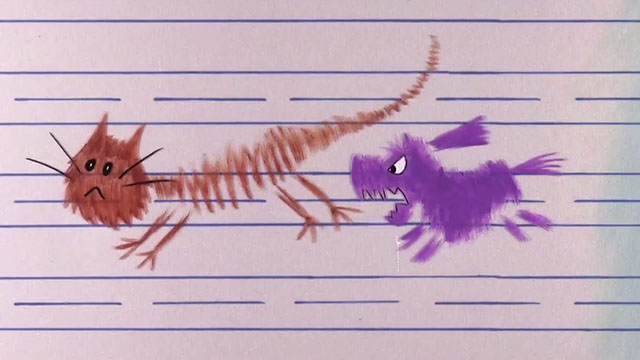 The Man Called Flintstone - scribbled cat chased by dog on line paper