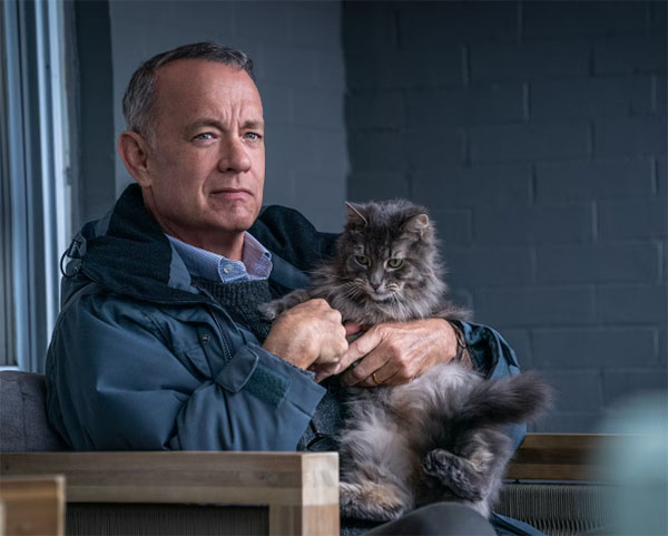 A Man Called Otto - Otto Tom Hanks with longhair tabby cat Schmagel publicity still