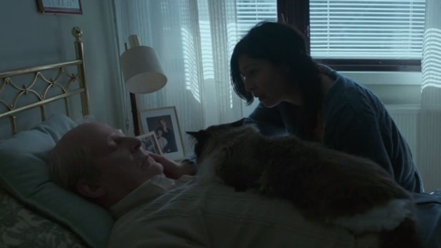 A Man Called Ove - Ragdoll cat lying on Ove's Rolf Lassgårdm chest with Parvaneh Bahar Pars