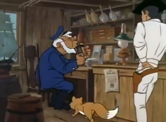 The Man From Button Willow - cartoon orange and white cat in bait shop with Justin Eagle and sailor