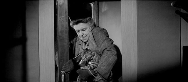 The Man Who Finally Died - woman Miriam Pritchett entering train compartment with tabby cat Putzi