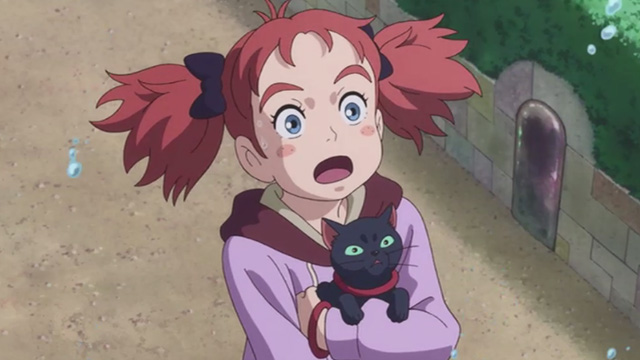 Mary and the Witch's Flower - Mary and black cat Tib looking startled