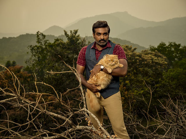 Master - ginger Persian cat held by Vijay Sethupathi photo shoot