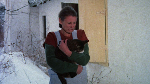 Memories Within Miss Aggie - Darby Lloyd Rains holding gray and white tuxedo cat with disgust