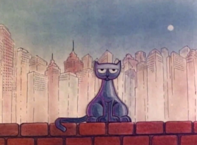 Meow - gray cat sitting on brick wall
