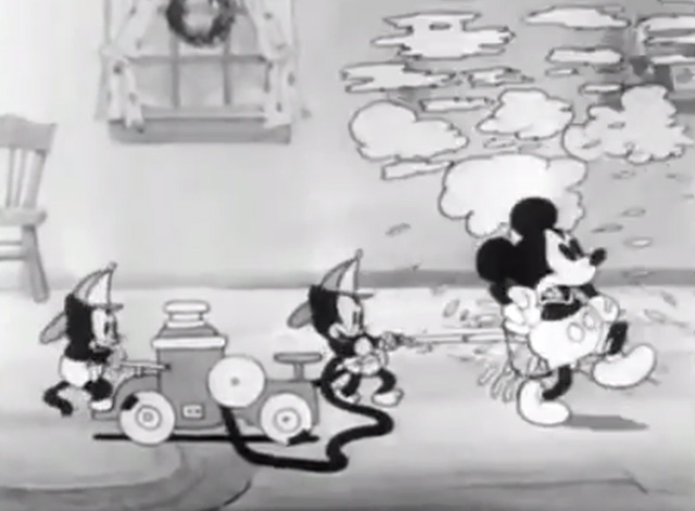 Mickey's Orphans - kittens on fire truck putting out fire in Mickey Mouse's pants