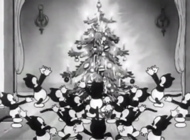 Mickey's Orphans - numerous kittens converging on Christmas tree