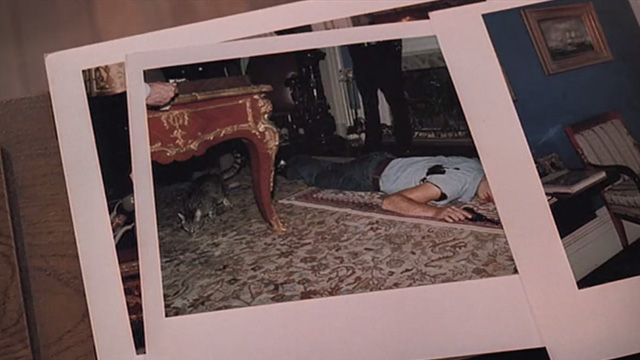 Midnight in the Garden of Good and Evil - crime scene photo showing tabby cat Shelton near dead body