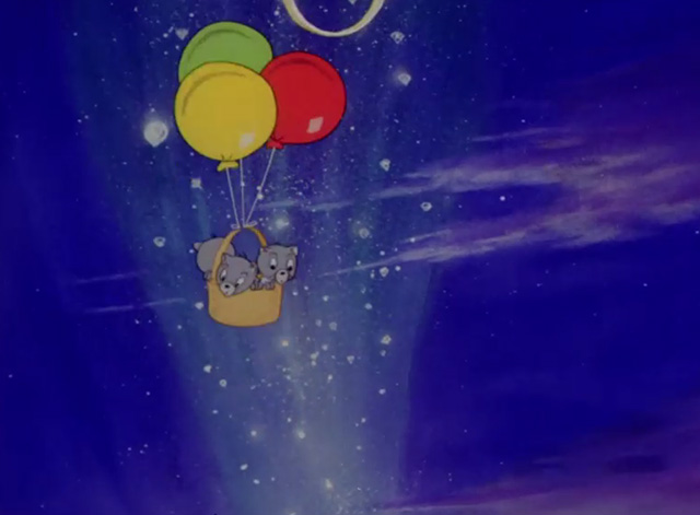 The Milky Way - three little kittens flying through universe in a basket and balloons