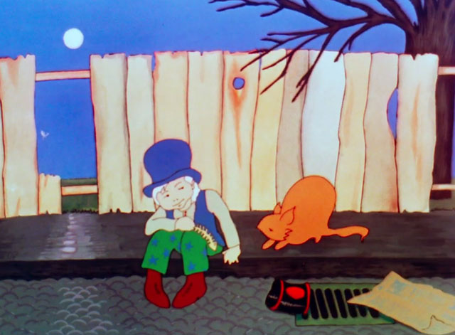 Moonshadow - cartoon Teaser and the Firecat sitting on a sidewalk