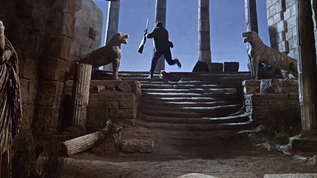 The Moon-Spinners - Stratos Eli Wallach jumping over cat on steps to escape from cave temple
