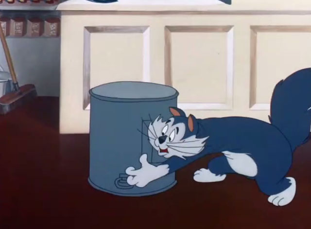 The Mouse-Merized Cat - cartoon blue cat reaching for can