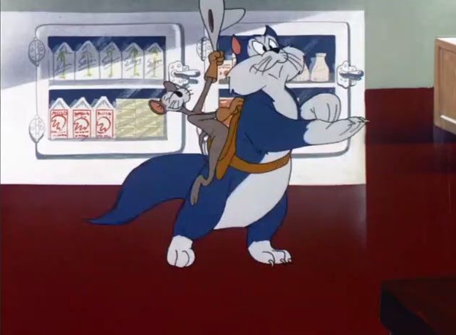 The Mouse-Merized Cat - cartoon blue cat as horse with Babbit mouse as cowboy on his back