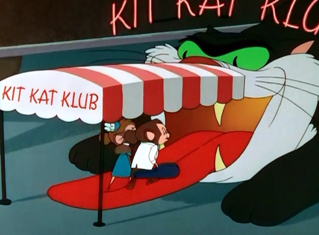 The Mouse That Jack Built - cartoon cat posing as Kit Kat Club rolls out tongue