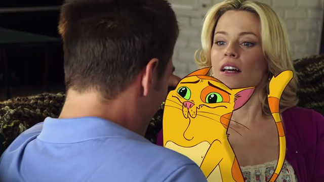 Movie 43 - Anson Josh Duhamel and Amy Elizabeth Banks with cartoon cat Beezel between them