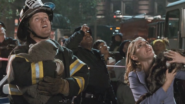 Mr. Deeds - fireman holding Russian Blue cat