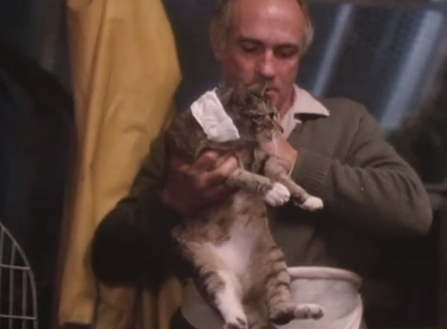 Mr. Love - Donald Lovelace Barry Jackson removing tabby cat wearing bandage from cage