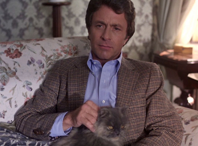 Murder is Easy - longhair Persian diluted calico cat Wonky-Pooh on lap of Luke Bill Bixby