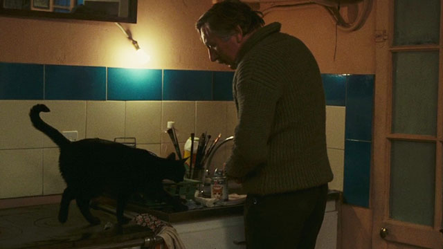 Neige - black cat sitting on counter waiting for dinner from Bruno Paul La Person