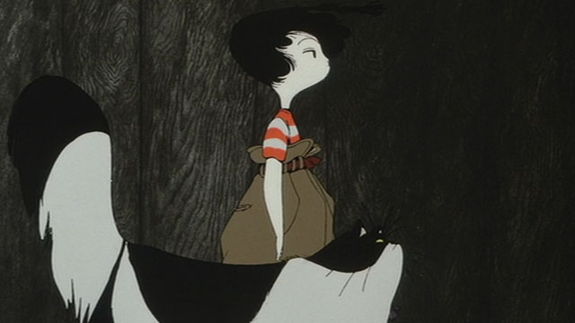 Neo Tokyo - little girl Sachi with cartoon longhair black and white cat Cicerone