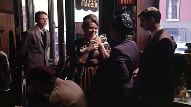 Next Stop, Greenwich Village - Anita Lois Smith holding white and black cat in coffee shop with Larry Lenny Baker, Sarah Ellen Greene and Robert Christopher Walken