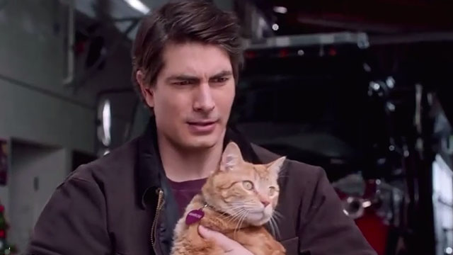 The Nine Kittens of Christmas - Zachary Brandon Routh holding ginger tabby cat Ambrose Trace