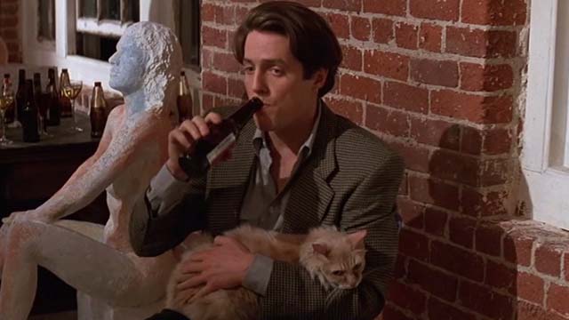Nine Months - Samuel Hugh Grant drinking beer with long haired yellow cat Skippy in lap