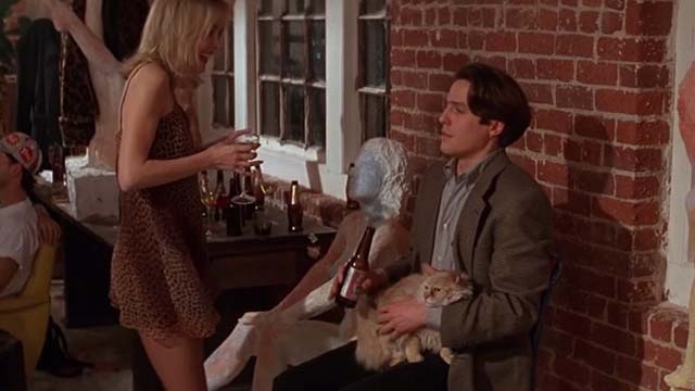 Nine Months - Lili Mia Cottet approaching Samuel Hugh Grant with long haired yellow cat Skippy in his lap