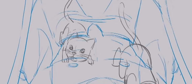 No. 7 Cherry Lane - rough artwork of cartoon gray cat and Himalayan cat licking and climbing on Ziming's body