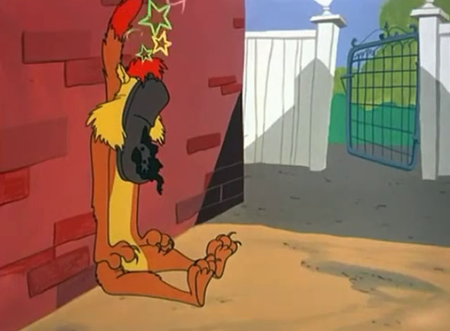 No Barking - cartoon yellow Claude cat after shoe hits him in face