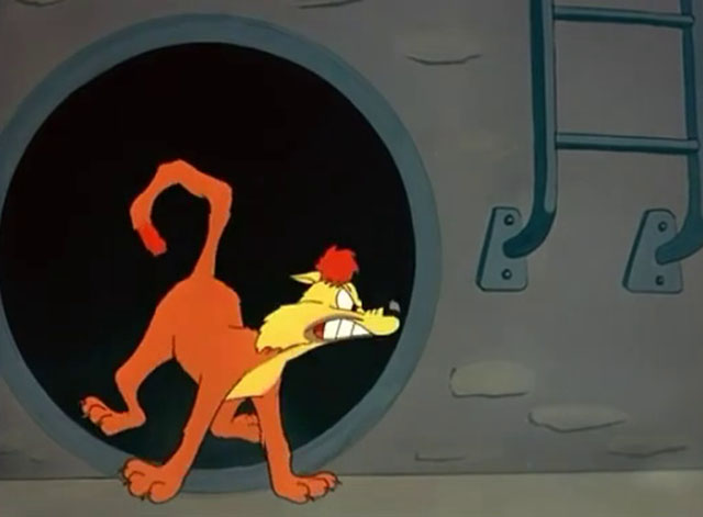 No Barking - cartoon yellow Claude cat at mouth of sewer pipe