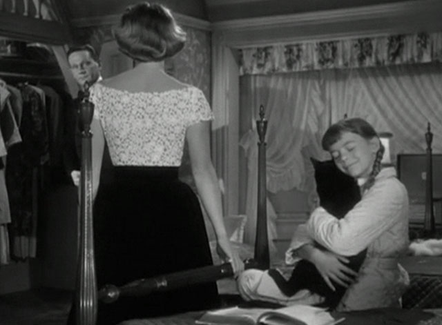 No Sad Songs for Me - Polly Natalie Wood hugging black cat with white spot on nose Horace on bed with Mary Margaret Sullavan and Brad Wendell Corey