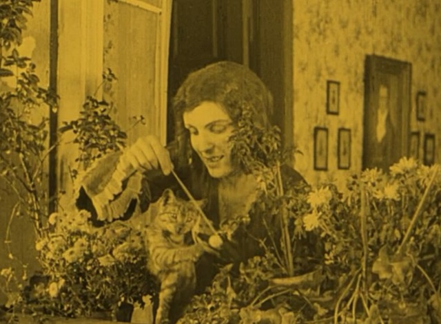 Nosferatu - Greta Schröder with tabby cat playing with ball in window