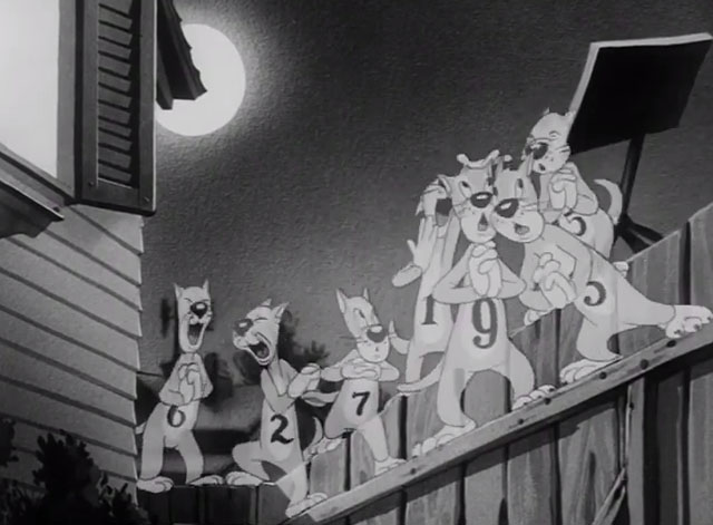 Notes to You - nine cartoon black cat ghosts singing on backyard fence