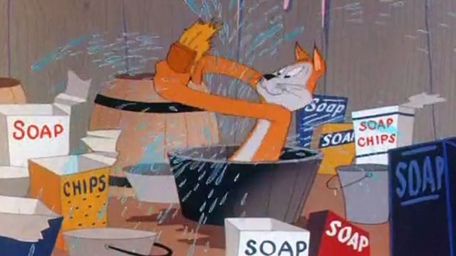 Odor-able Kitty - orange cartoon cat taking bath