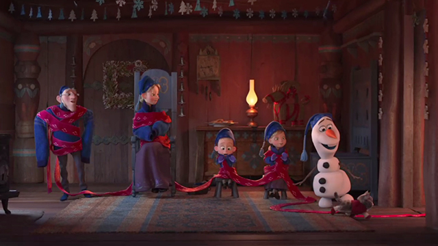 Olaf's Frozen Adventure - Olaf with family singing about knitting and kitten leaving room