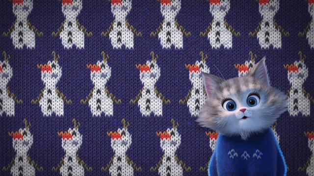 Olaf's Frozen Adventure - cute kitten in front of knitted background