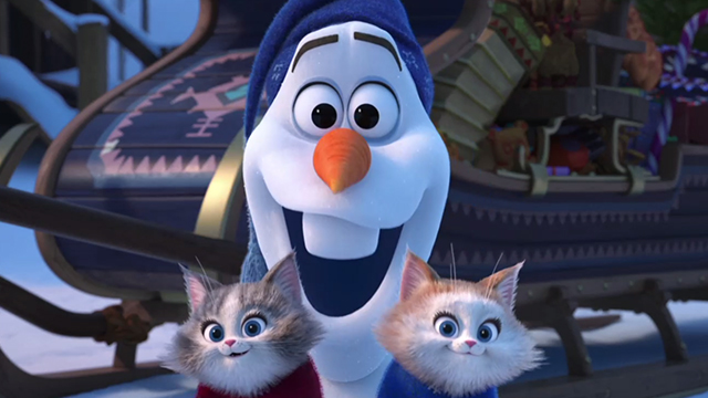 Olaf's Frozen Adventure - Olaf singing while holding two kittens