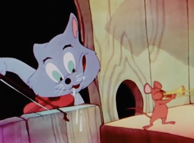 Old MacDonald Had a Farm - cartoon cat playing violin and hungrily eyeing mouse playing trombone