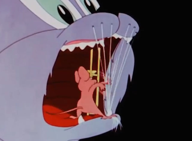 Old MacDonald Had a Farm - cartoon hungry cat with mouth propped open by mouse using trombone playing whiskers like harp