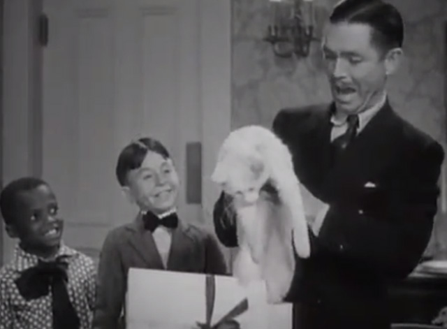 Our Gang - Feed 'em and Weep - Mr. Hood Johnny Arthur pulls white cat out of gift box