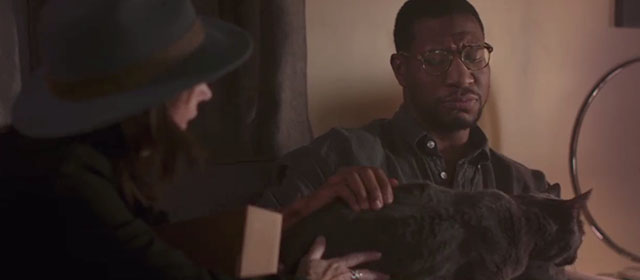 Out of Blue - blue shorthair cat Lola with Mike Hoolihan Patricia Clarkson and Duncan Jonathan Majors