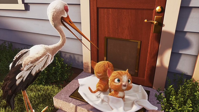 Partly Cloudy - stork delivers two ginger tabby kittens to doorstep