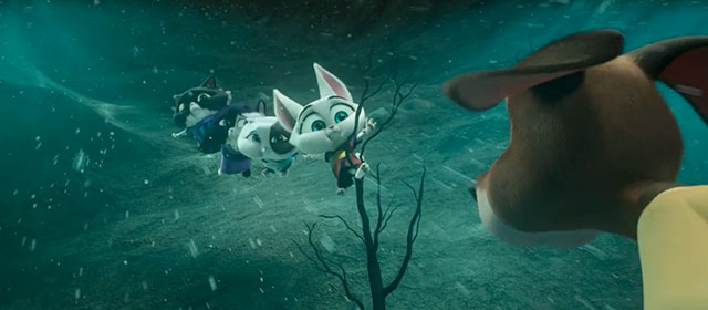 Paws of Fury - cartoon kittens Emiko and others underwater with dog Hank trying to rescue them