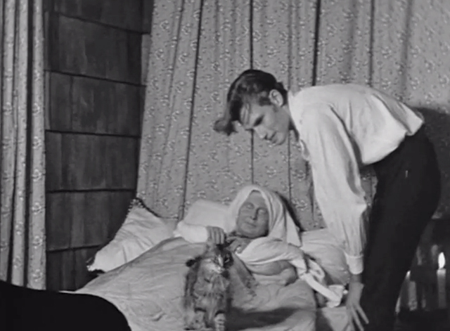 Peer Gynt - Charlton Heston and Betty Hanisee with longhair tabby cat on bed