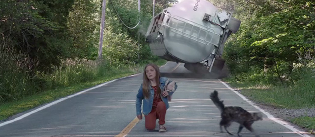 Pet Sematary - Maine Coon cat Church running away from Ellie Jeté Laurence as truck falls towards them