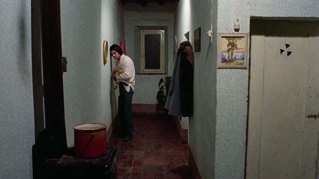 The Police Are Blundering in the Dark - La polizia brancola nel buio - man holding calico tabby cat in hallway