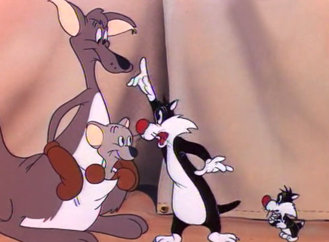 Pop 'im Pop - Sylvester cat sees Gracie kangaroo and Hippety Hopper with Sylvester Jr.