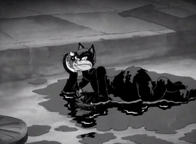 Porky's Poor Fish - cartoon black cat in mud puddle